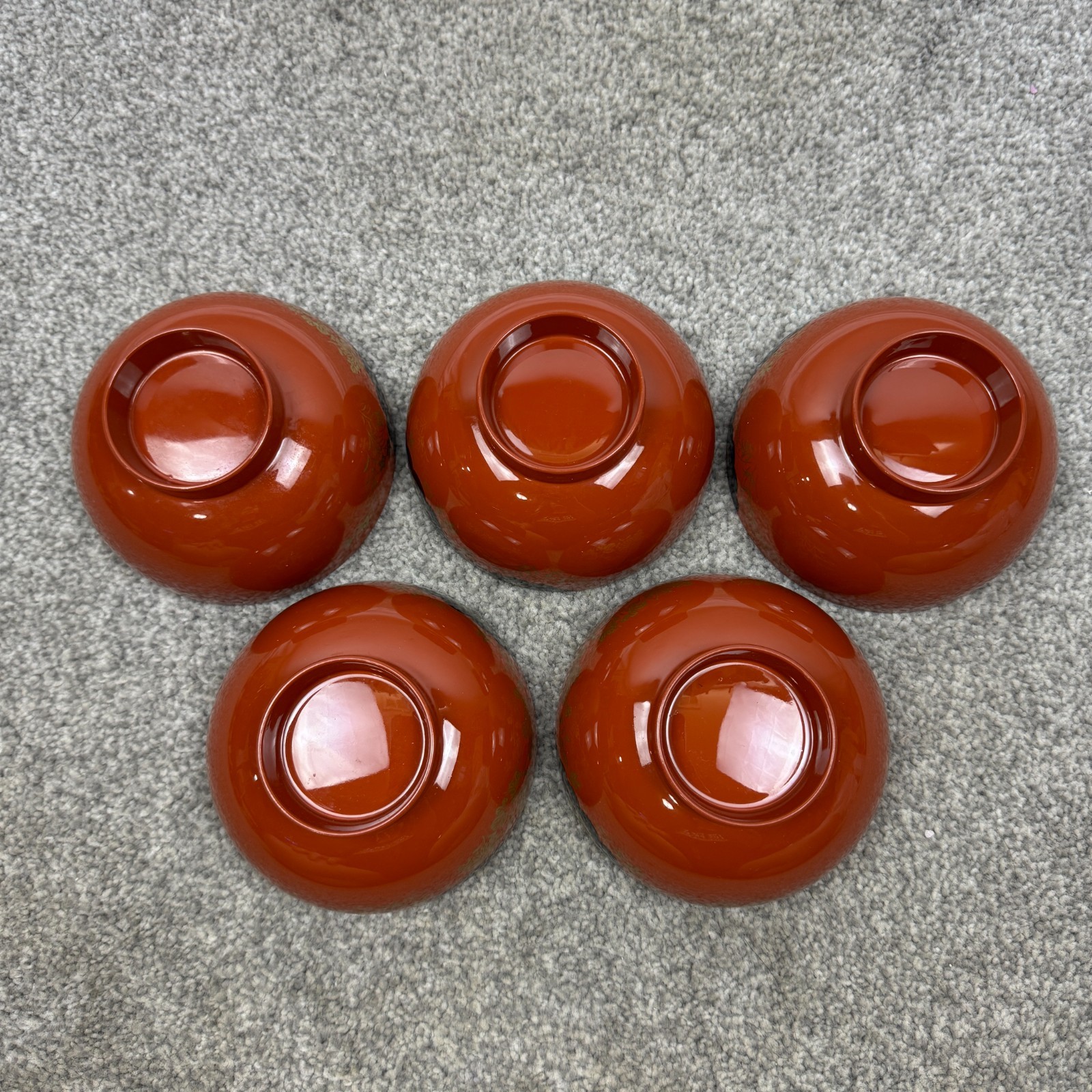 5 Showa Period Wajima-Nuri Owan Serving Bowls 3 Lids & Lacquered Wood Tray Japan