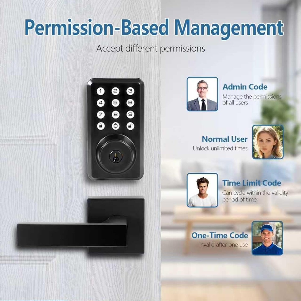 Front Door Handle Deadbolt Set Keyless Entry Doorbell Electronic Matte Black