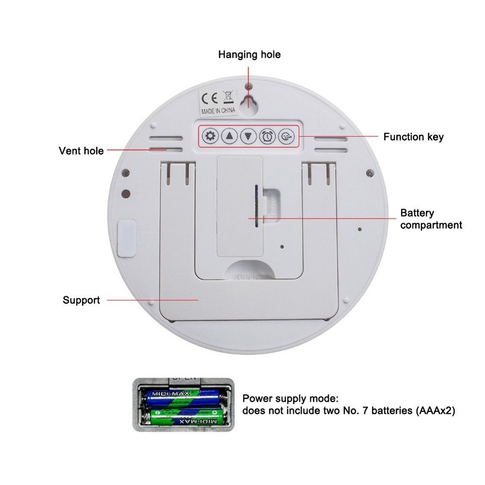 Electronic Wall Clock with Multifunctional Display of Time Temperature Date
