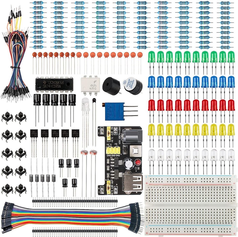 Beginner-Friendly Electronics Kit: Breadboard, Power Supply, Jumper Wires, LED