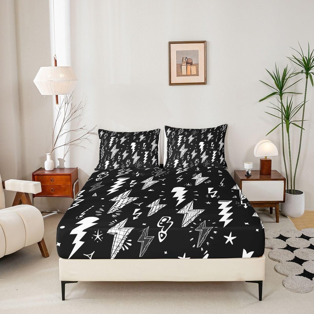 Lightning Fitted Sheet Hand Drawn Doodle Lightning Bolt Bedding Set 2pcs for ...