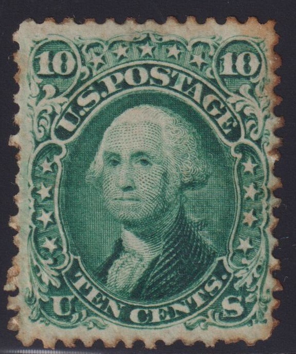 US SCOTT #68, Disturbed Gum, Foxing