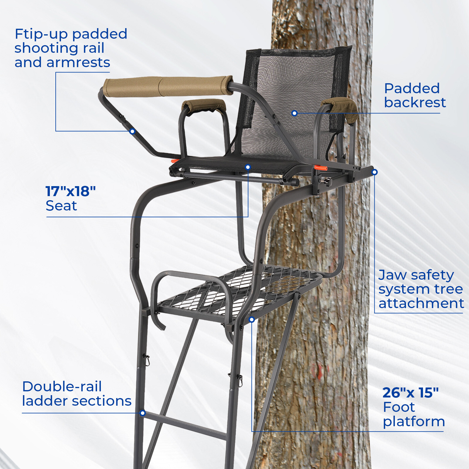Steel Hunting Ladder Tree Stand Tree Step 1 Person Powder Coated w/ Harness