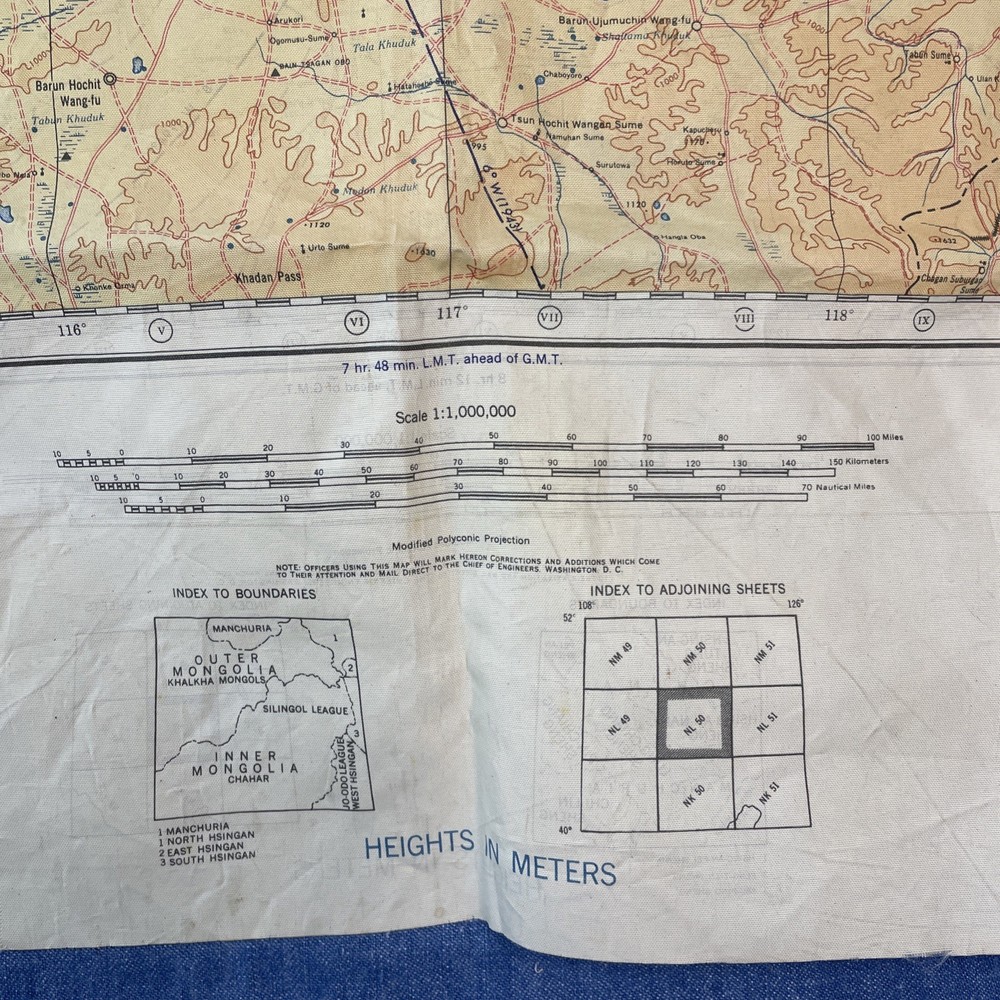 ORIGINAL US Army Air Force Cloth (Silk) Chart (China) Double Sided Map 1944