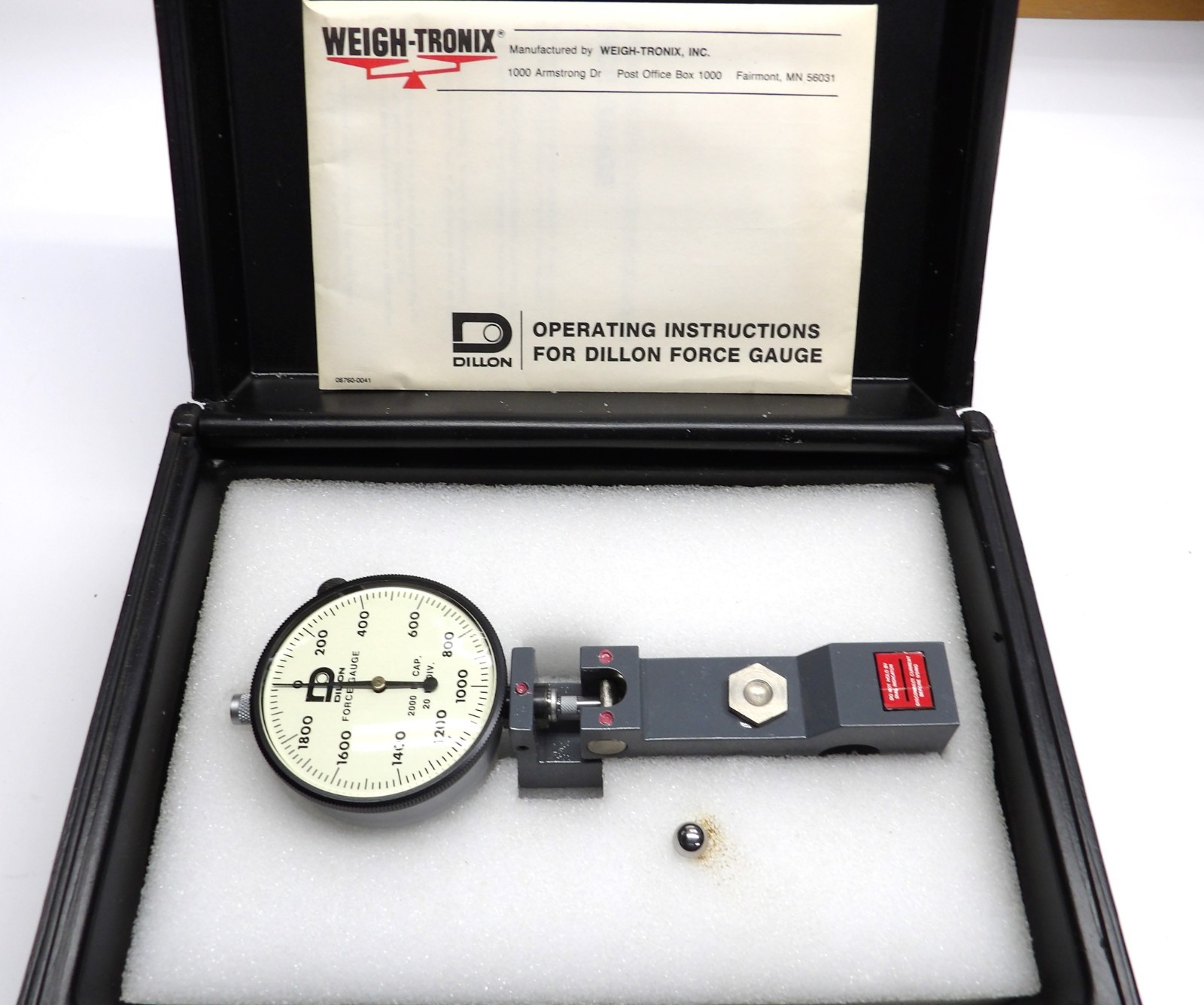 Unused Dillon Model "U" Force Gauge 2,000 lb CAP 20lb Divisions 08770-0019