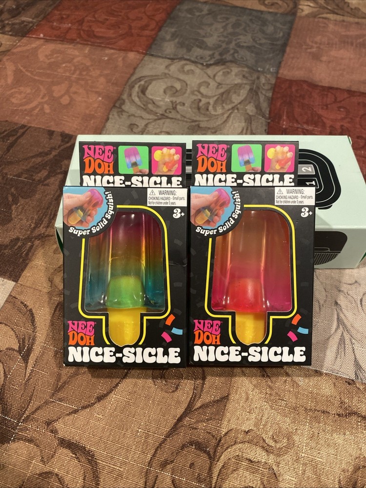 2x Authentic NeeDoh Nice-Sicle Super Solid Squishy Toy Popsicle-Rainbow Orange
