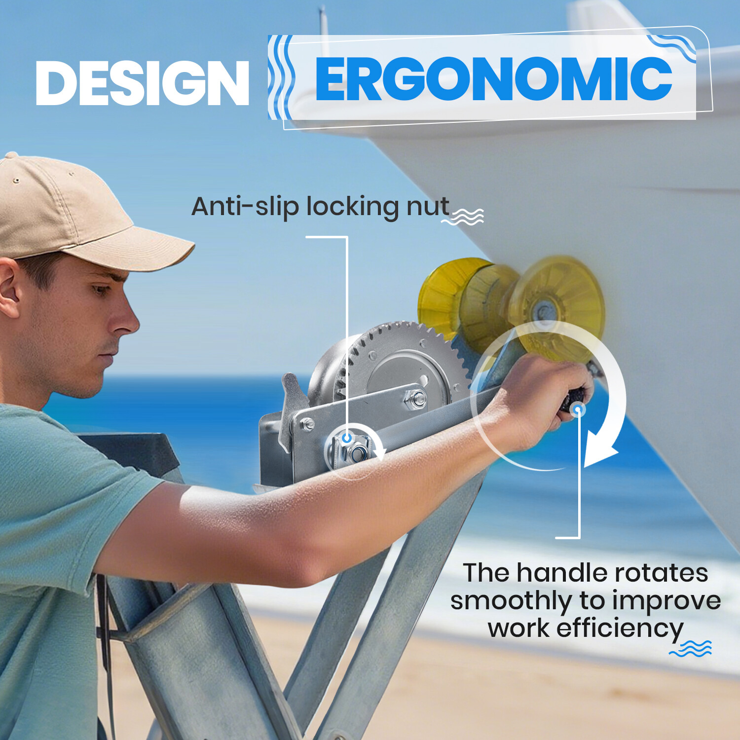 Steel Hand-Crank Marine Winch w/ Ratchet for Boat Trailer 1400LBS Universal ATV