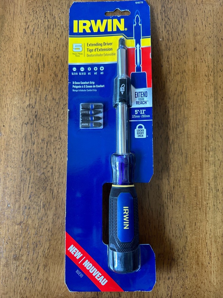 Irwin Tools 1948779 Extending Screwdriver with 5 Impact Bits New