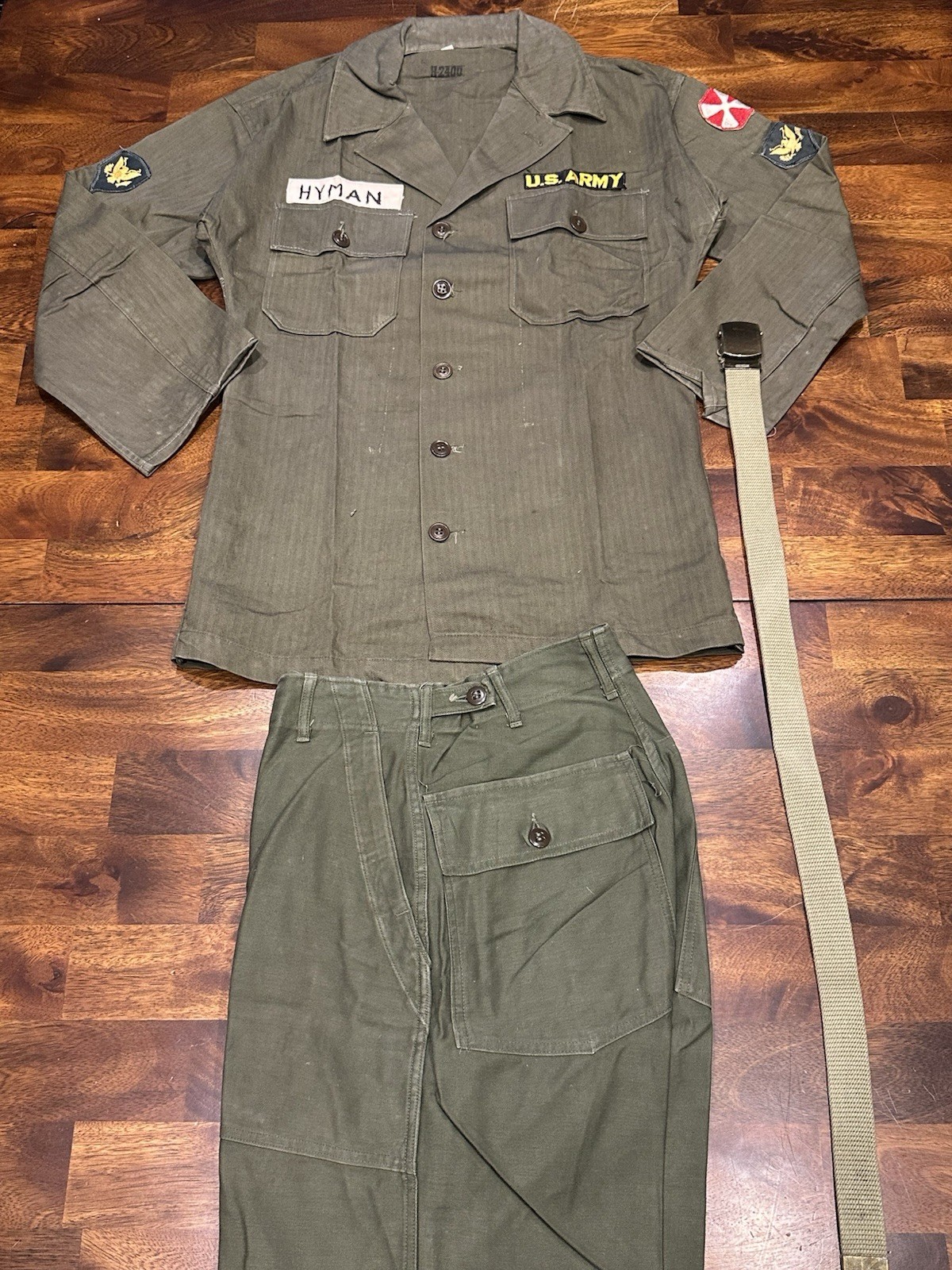 Korean War Era Fatigues HBT Herringbone Twill Shirt + Trousers & Belt
