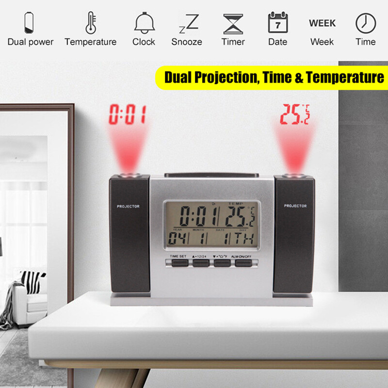 Projection Alarm Clock LCD Multi-function Time Temperature Display Snooze Clock