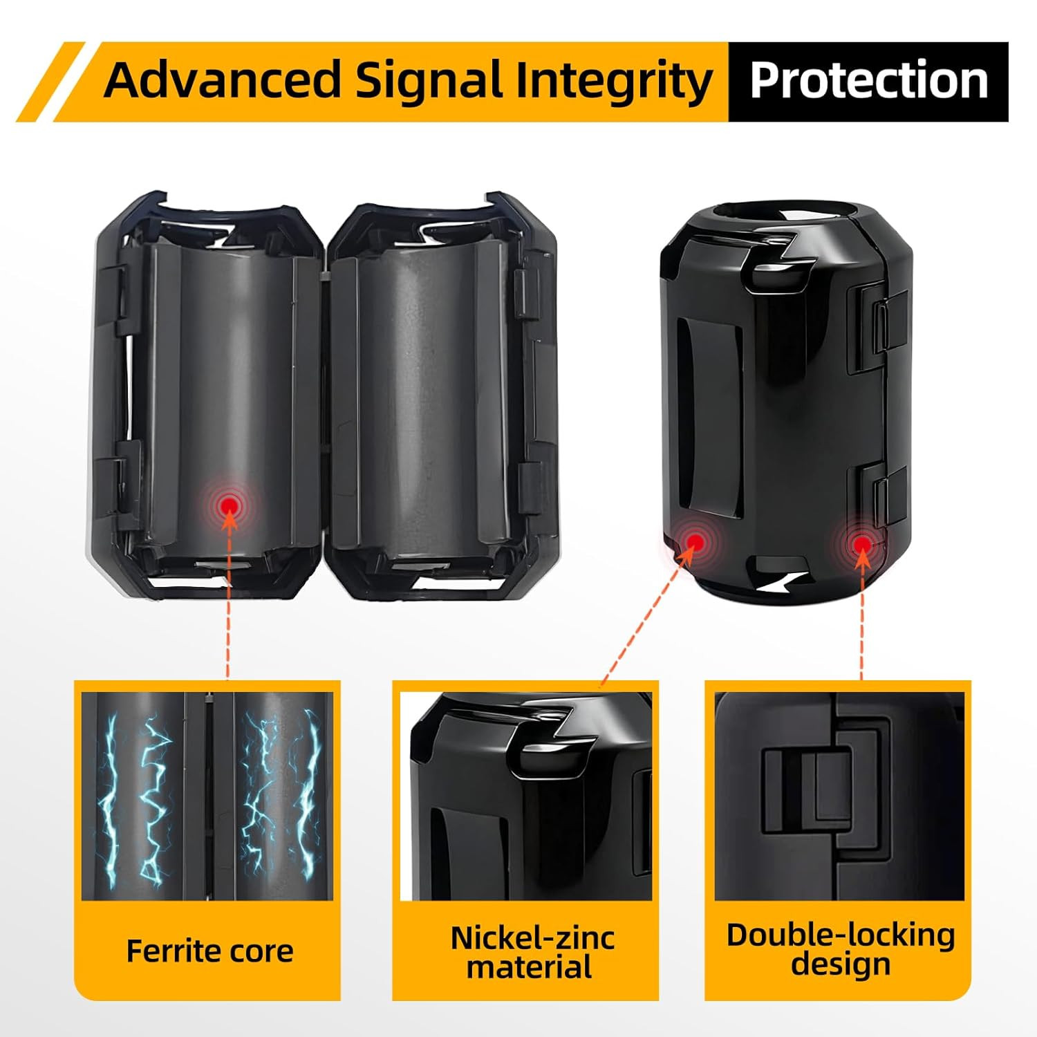 20PCS Clip-On Ferrite Beads RFI & EMI Noise Suppressor for 3–13mm Cables