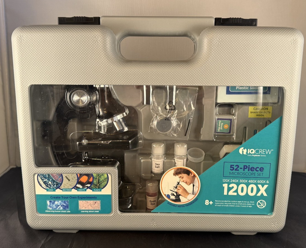 IQ Crew 52-Piece 1200X Microscope Set for Students Stem Lab Kit