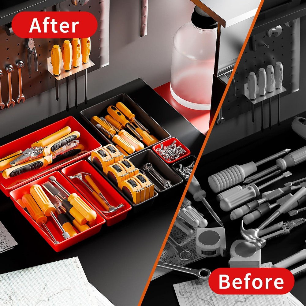 [5 Sizes] [69 PCS] Tool Drawer Organizer, Desk Tray, Rolling Chest, Toolbox (...