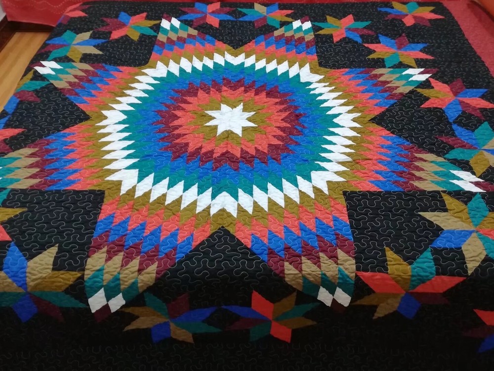 King size machine pieced and quilted Patchwork quilt#148BR