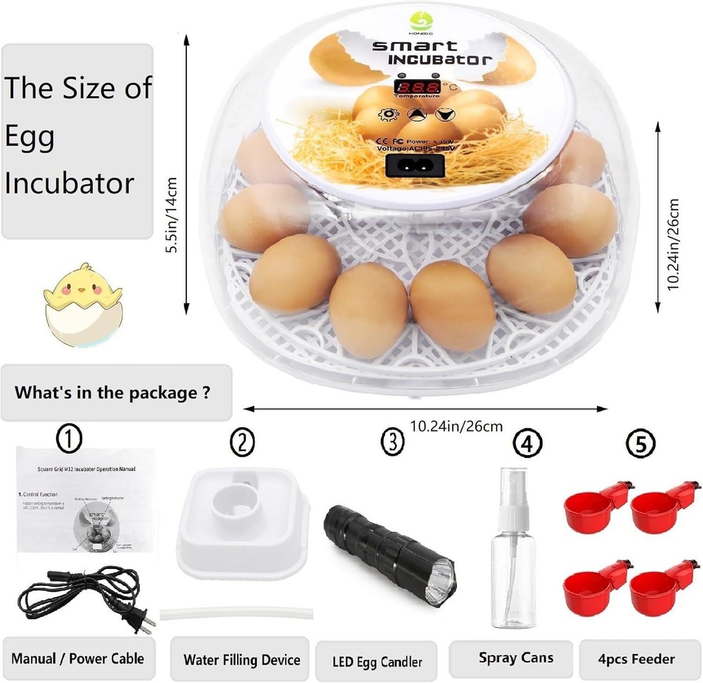 Incubators for Hatching Eggs 12 Egg Incubator with Automatic Egg Turning