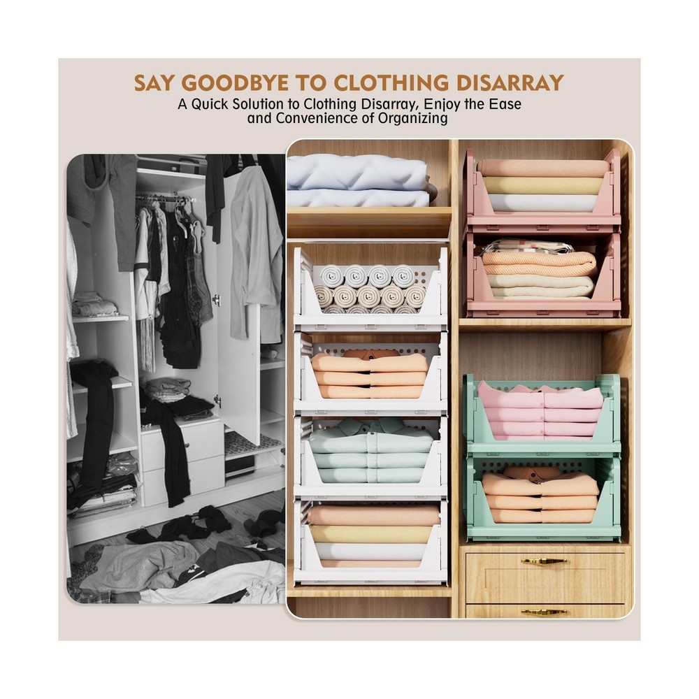 SNSLXH 5 Pack Stackable Closet Storage Basket, Multifunctional & Foldable Clo...