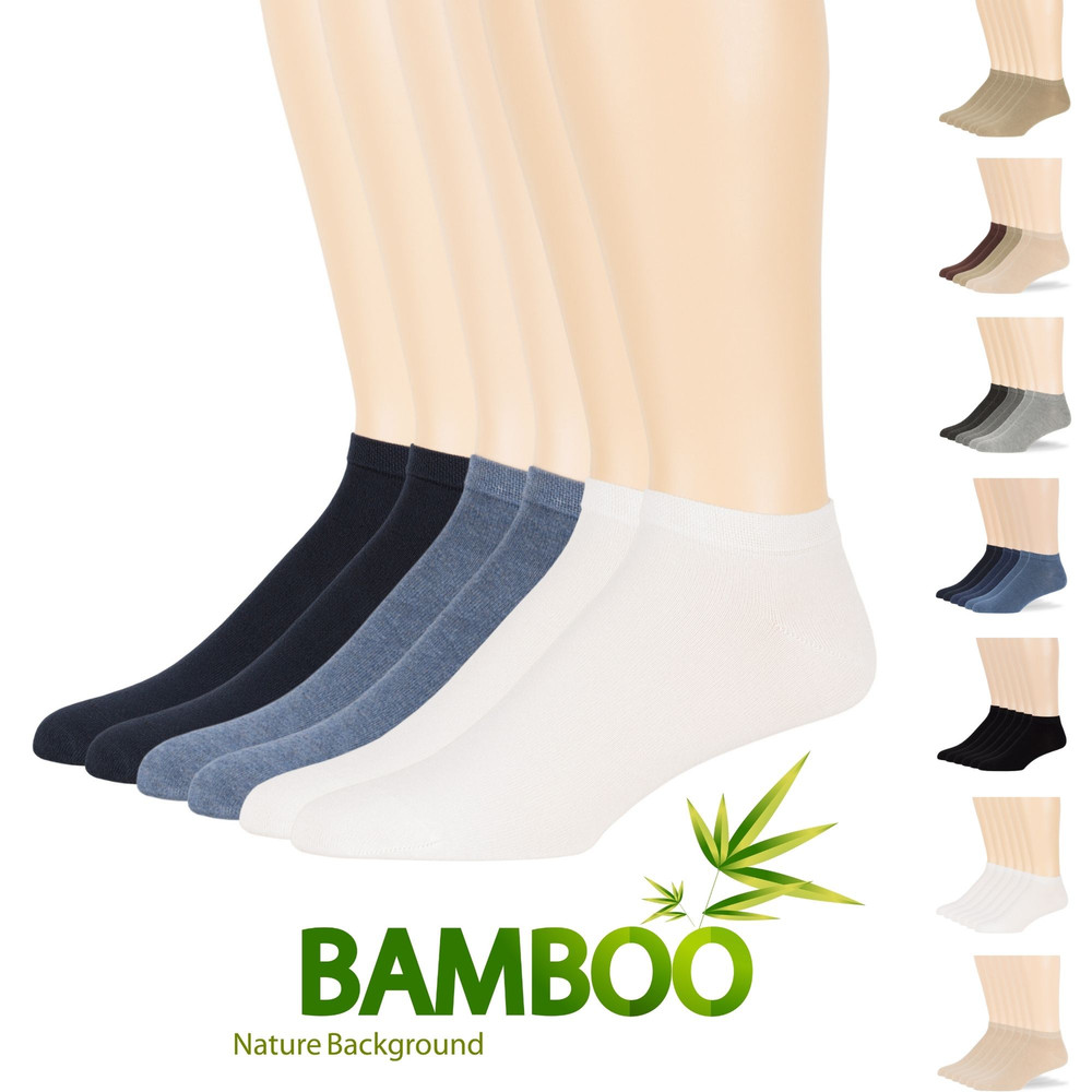 Men's Bamboo 6 Pack Solid Thin Ankle Low Cut Socks L-M Black Khaki Grey White