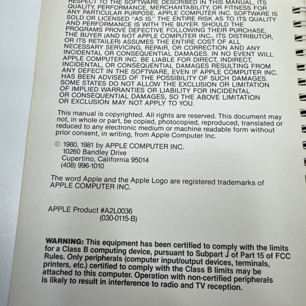 Apple II The DOS Manual Disk Operating System 1981 Printing 030-0115-B