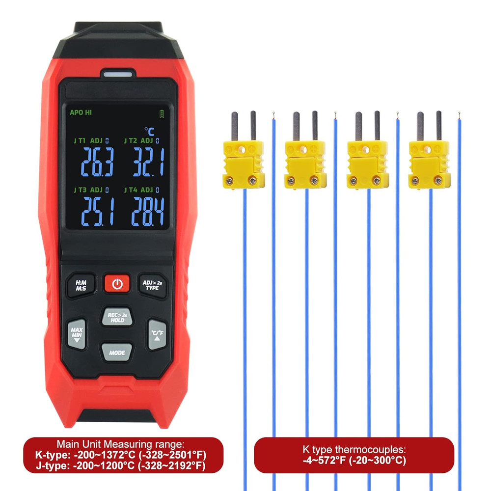 Thermocouple Thermometer Data Logger 4 Channels Digital K Type Thermometer with