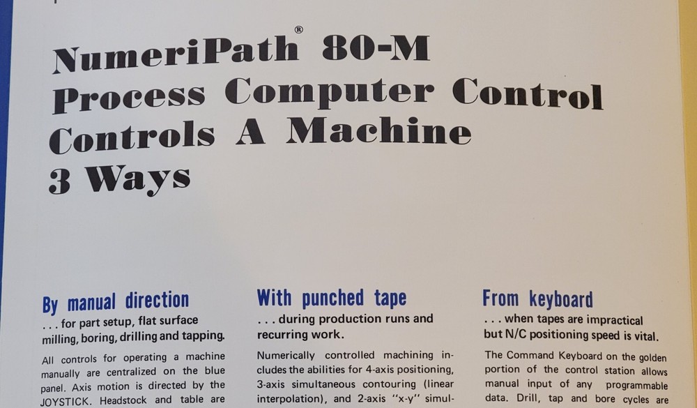 GIDDDINGS & LEWIS NumeriPath 80-M Process Computer Control Sales Brochure 1971
