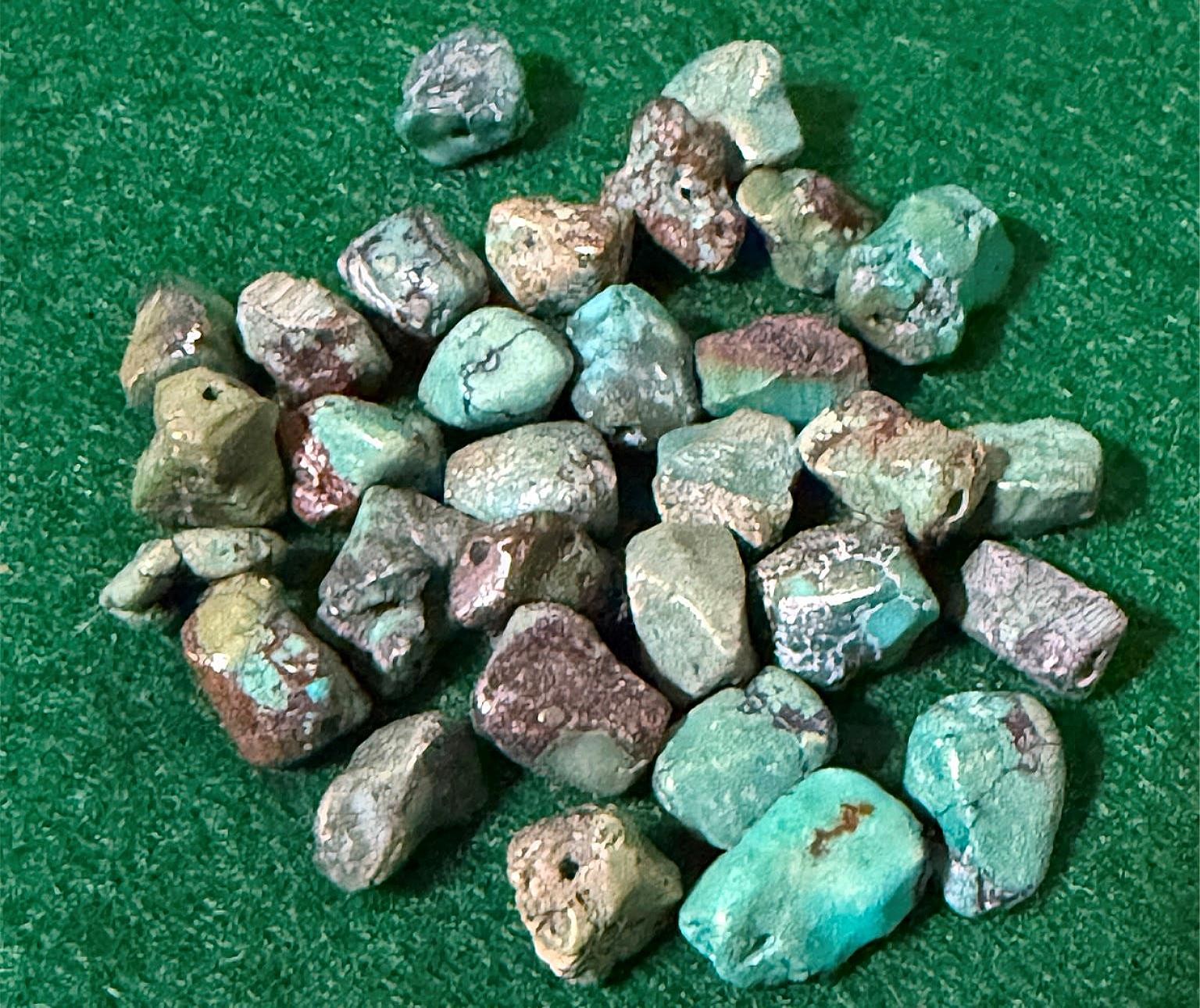 (10) Original Navajo Indian Green Turquoise Trade Beads Nuggets Fur Trade 1800's