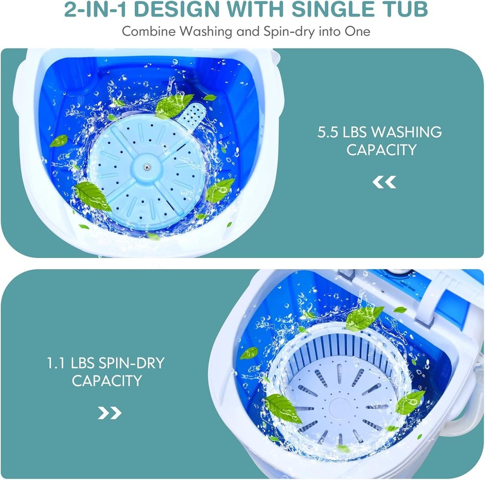 Mini Portable Washing Machine 5.5lbs Capacity=