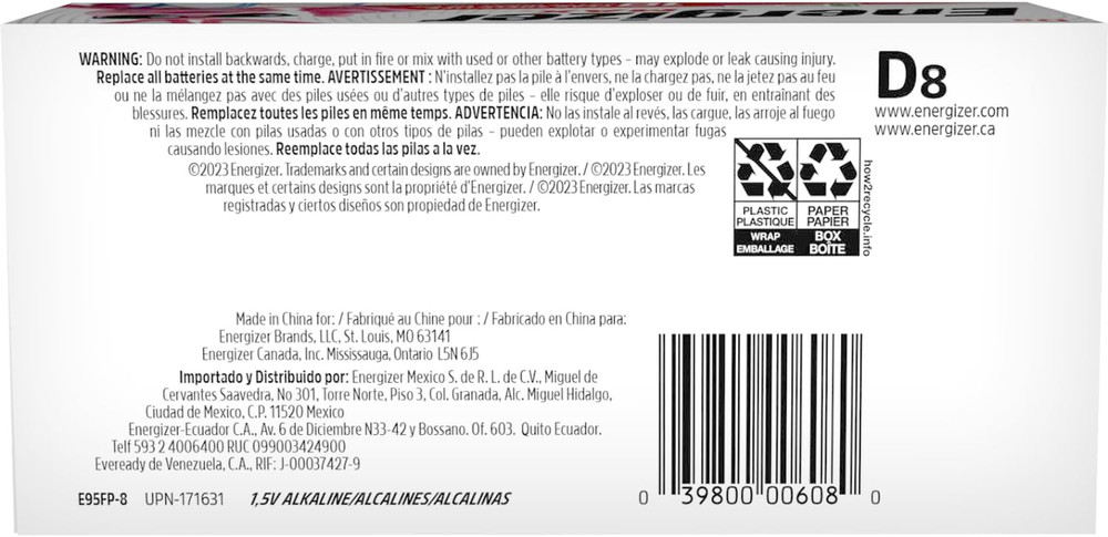D Batteries, D Cell Battery Premium Alkaline, 8 Count