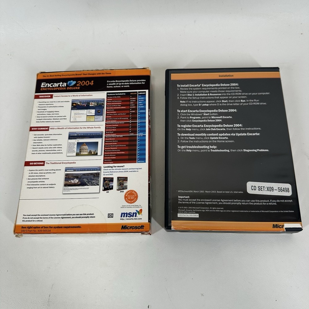 Encarta Encyclopedia Deluxe 2004 (PC, 1993-2003) Microsoft - 3 Disc CD-ROM