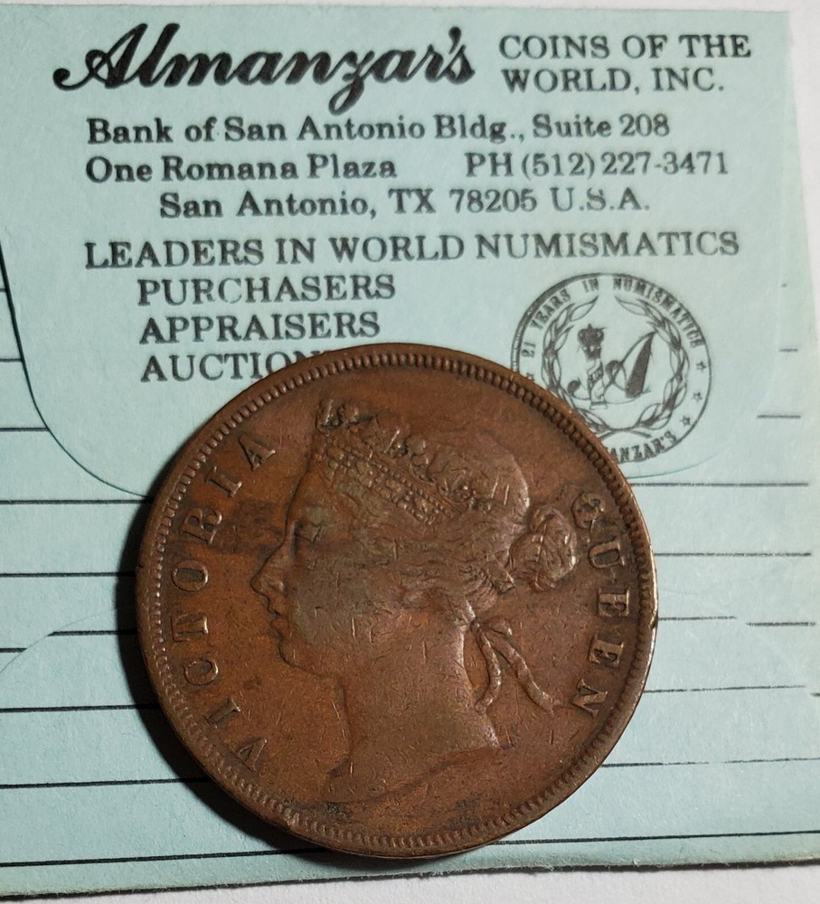 1883 Straits Settlements Queen Victoria  Cent KM#9