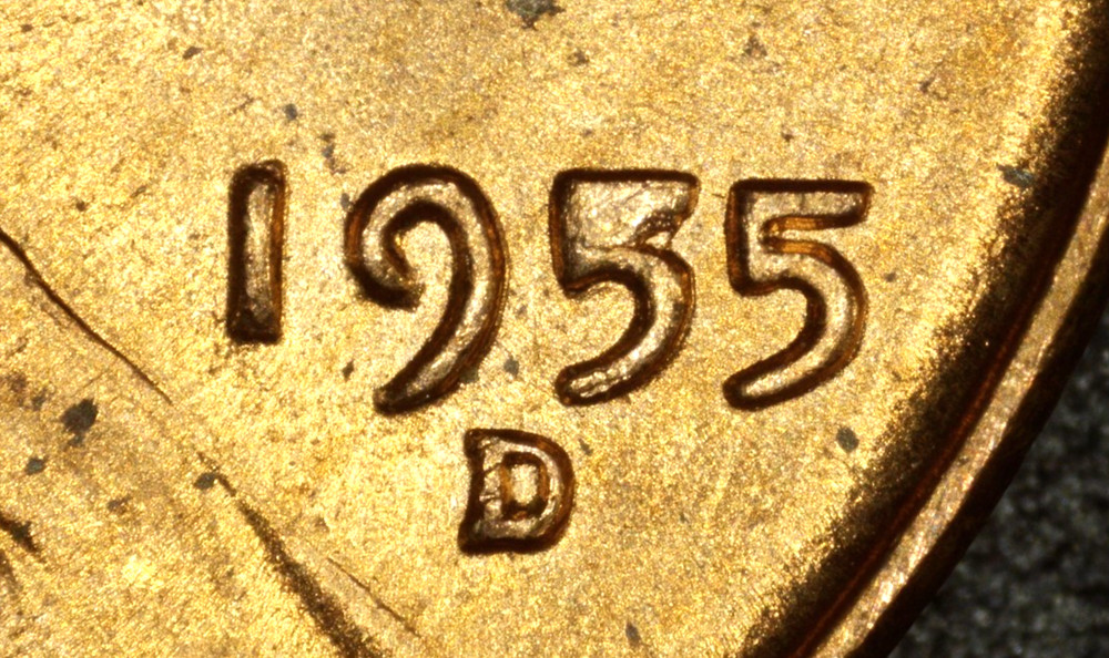 1955-D Error Lincoln Wheat Cent - Die Chip Filled 5 (1)