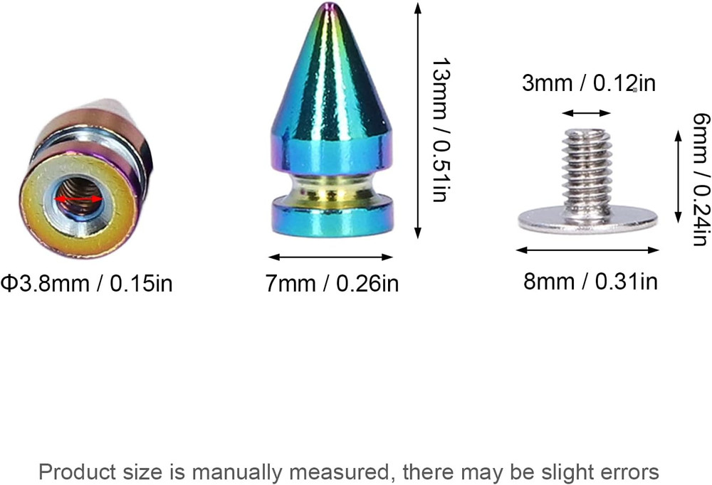 10 Sets Stud Spike High Hardness Colorful Bullets Rivets Suitable for DIY Lea...