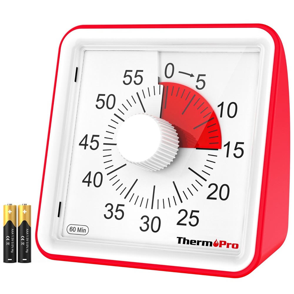 ThermoPro TM021 60 Min Visual Kitchen Timer Red Dial Cooking Baking Timer