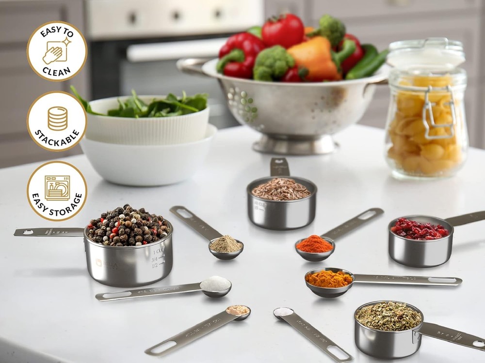 Stainless Steel Measuring Cups and Spoons Set 12 Piece Stackable Baking & Cookin