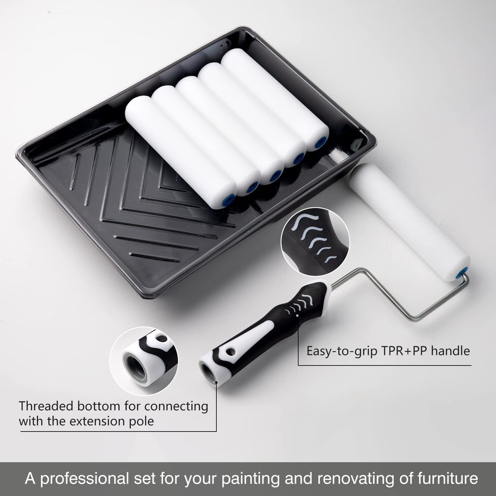 Paint Roller Kit, 9 Pack 6 Inch High Density Foam Paint Roller, Paint Tray with