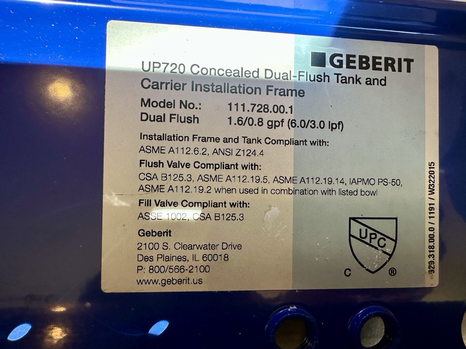 Geberit 111.728.00.1 Concealed Dual- Flush Tank And Carrier Installation Frame