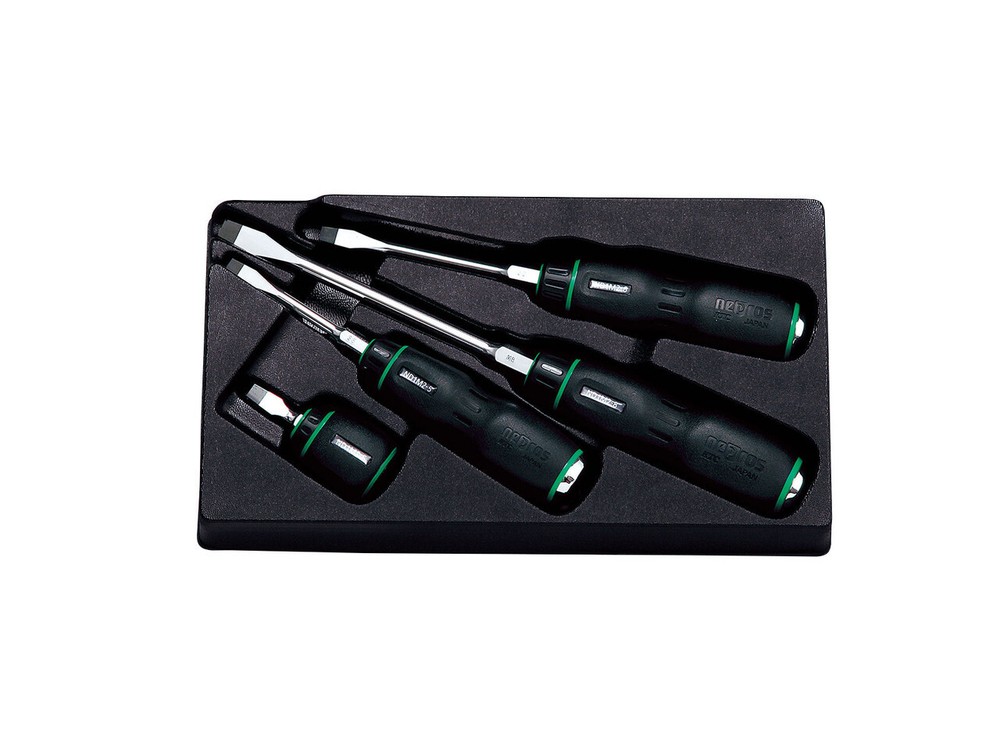 Nepros NTD1M04, Plastic Grip Flat Screwdriver Set (4pcs.)