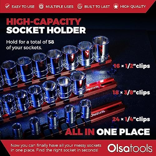 Olsa Tools 3 Pc Set Aluminum Socket Organizer with Assorted Sizes , Colors