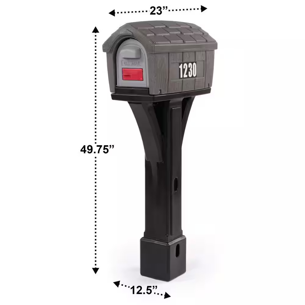 Classic Home Gray Stone / Black Post Mount Mailbox