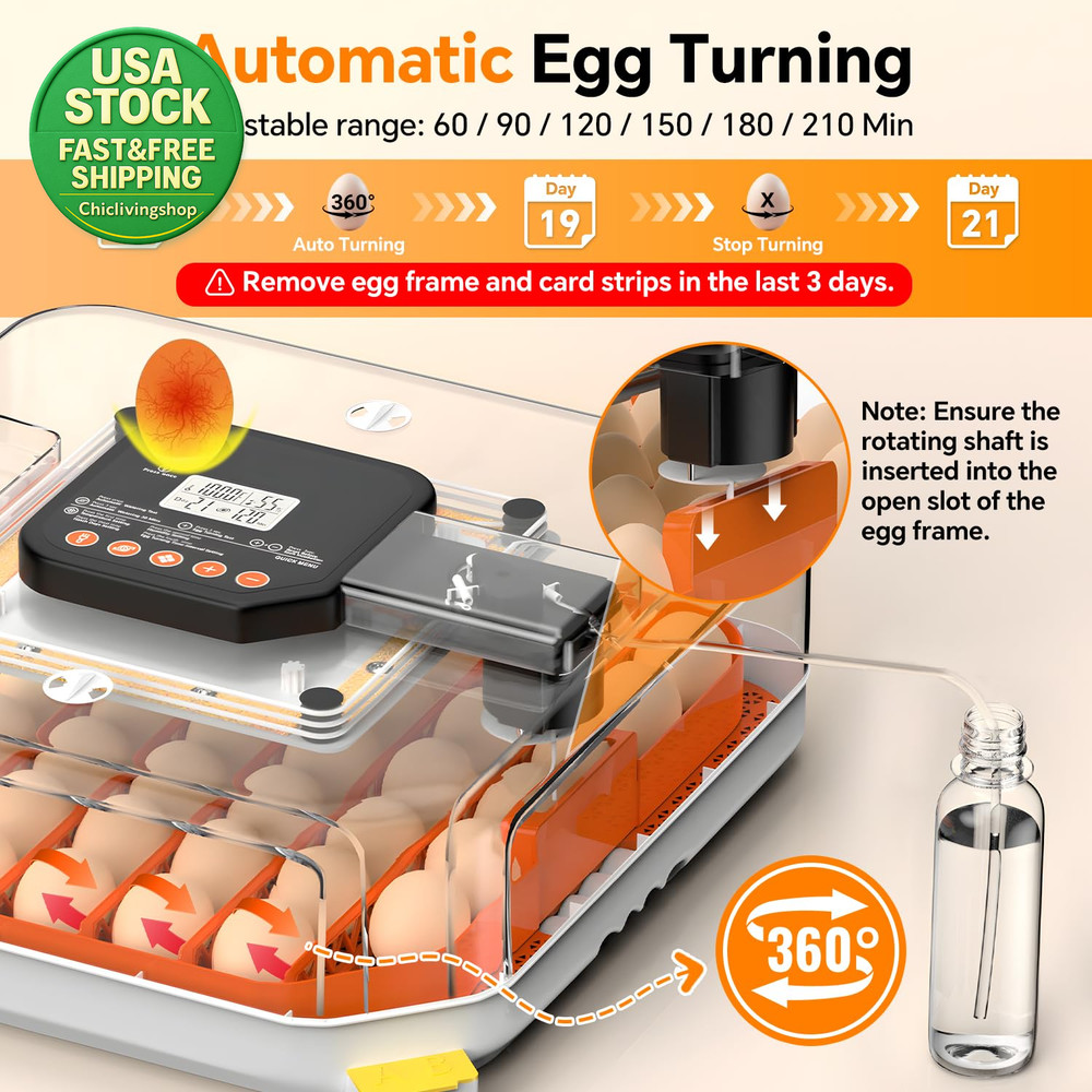 48 Egg Incubator Automatic Turner Digital Temp Humidity Control with Egg Candler