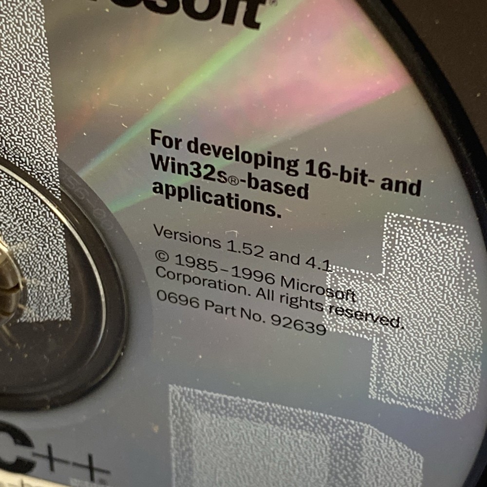 MICROSOFT VISUAL C++ Version 1.5.2 and 4.1 CD-ROM for Windows UNUSED
