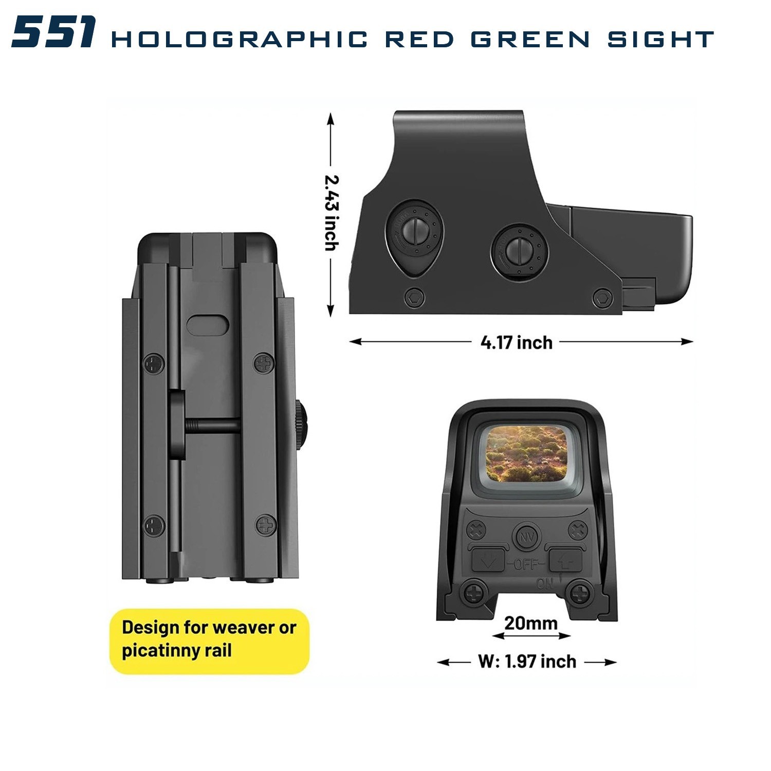 551 552 553 Holographic Red Green Dot Reflex Sight Scope Tactical Hunting 20mm