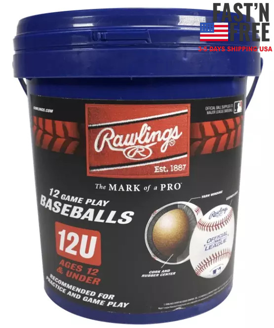 Rawlings ROLB2 12U Official League Youth Practice Baseball Bucket, 12 Count, NEW
