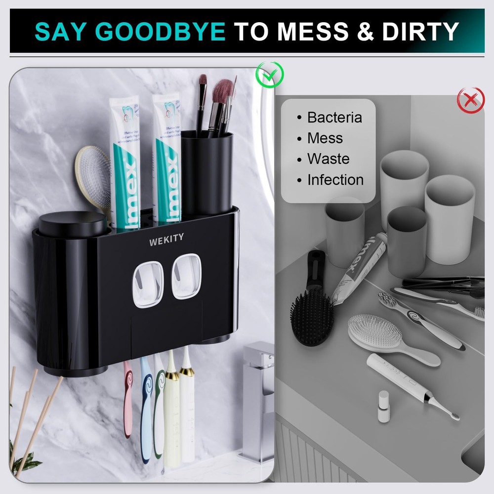 Toothbrush Holder,Multi-Functional Wall Mounted Toothbrush Holder,Toothpaste ...