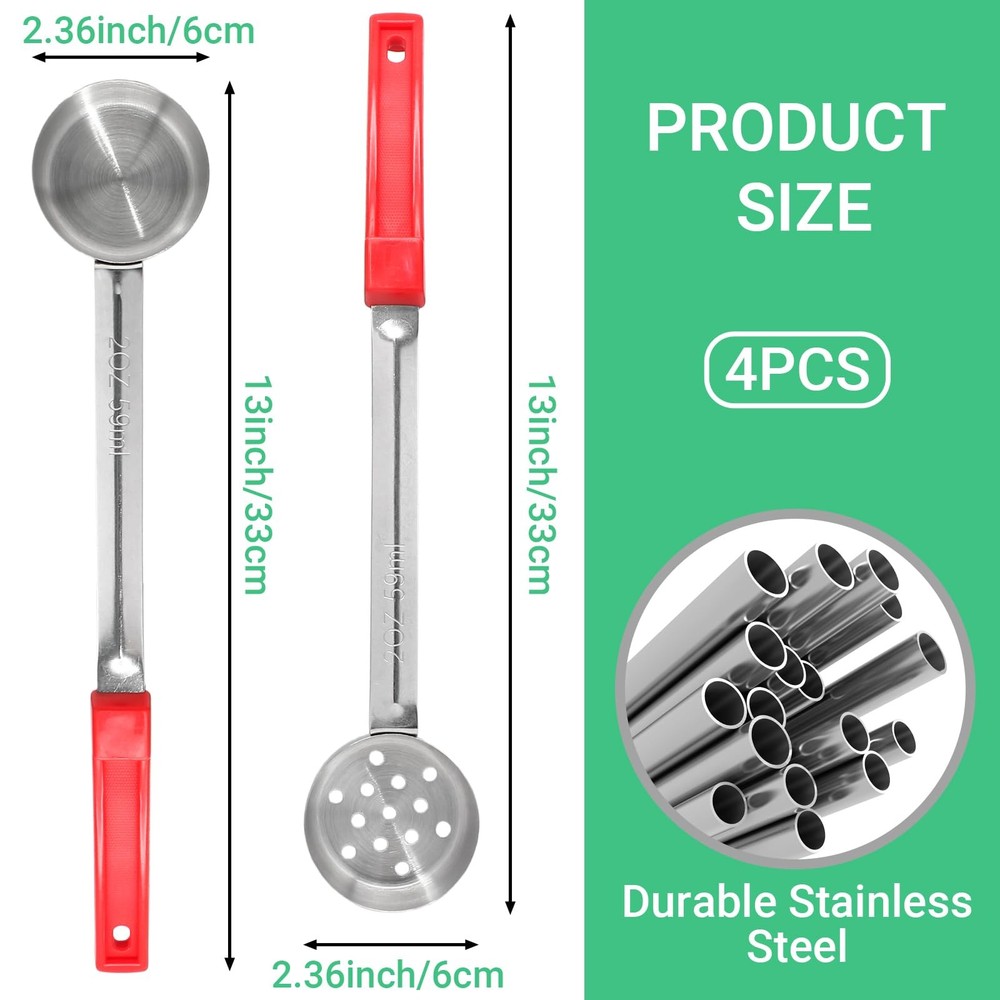 4 PCS 2 oz Portion Control Serving Spoons Measuring Ladle Scoops Red Set
