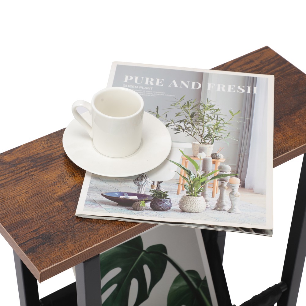 Narrow End Table for Small Space with Magazine Holder Slim Side Sofa Table