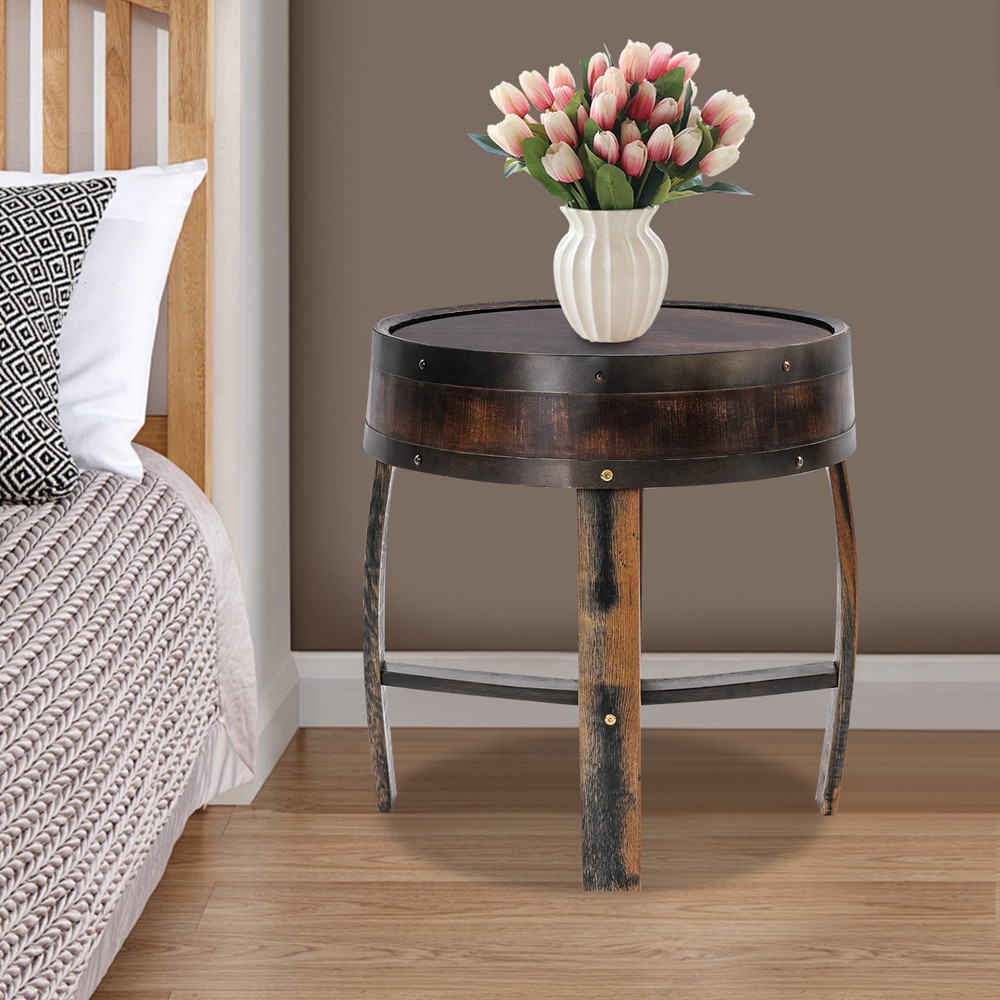 Solid Wood Round Barrel-style End Table Home Tea/coffee Table Wine Side Table