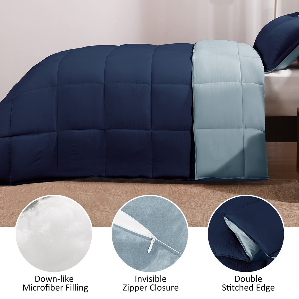 Beyond Basic King Comforter Set - Fluffy All Seasons Reversible - Blue/Sapphi...