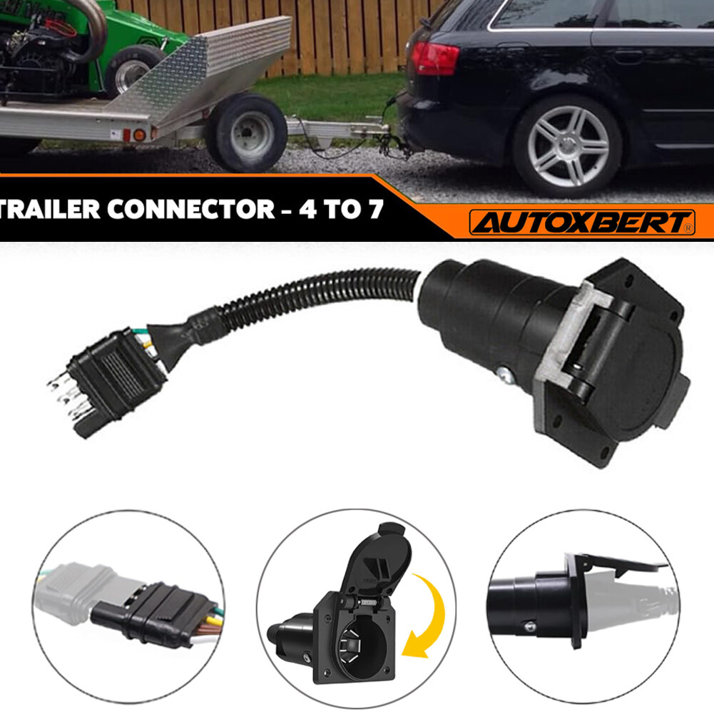 4 Flat to 7-Way Blade Trailer Tow RV and 4-Way Plug Connector Adapter Wire Truck