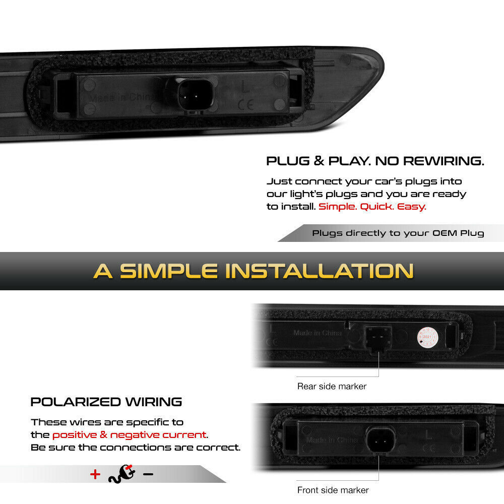 For 2004-08 Acura TL 4PCS Front+Rear White LED Side Marker Lights Lamps Smoked
