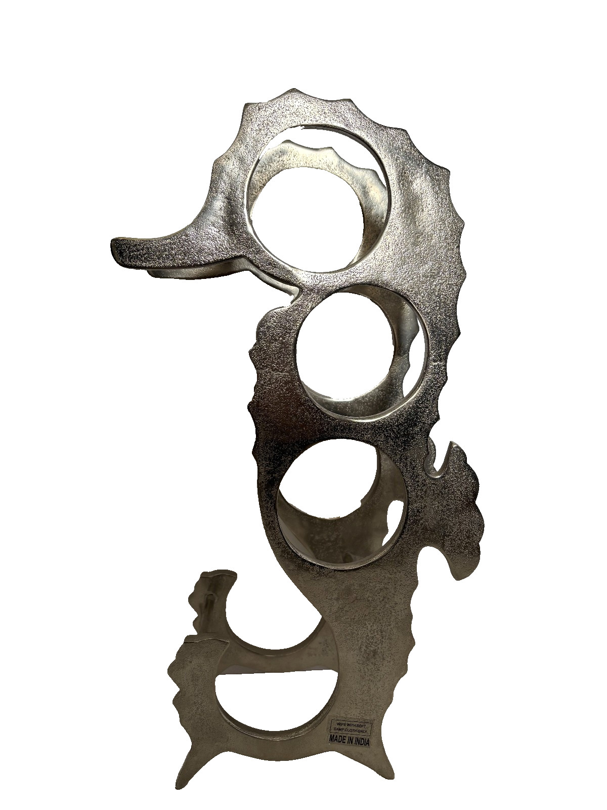 Cast Aluminum Seahorse 4 Bottle Wine Rack 18" Tall